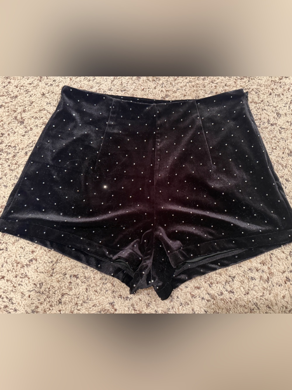 Never Fully Dressed Black Velvet High-Waist Studded Shorts- Festival Ready